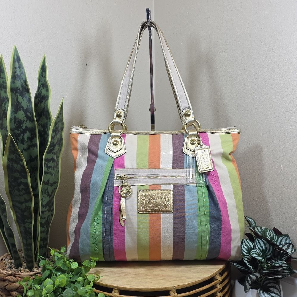 Coach Poppy Legacy Stripe Glam Tote